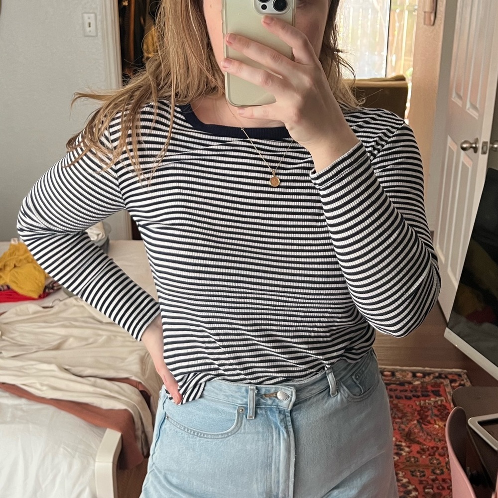 &Other Stories Long Sleeve Navy Stripe Shirt